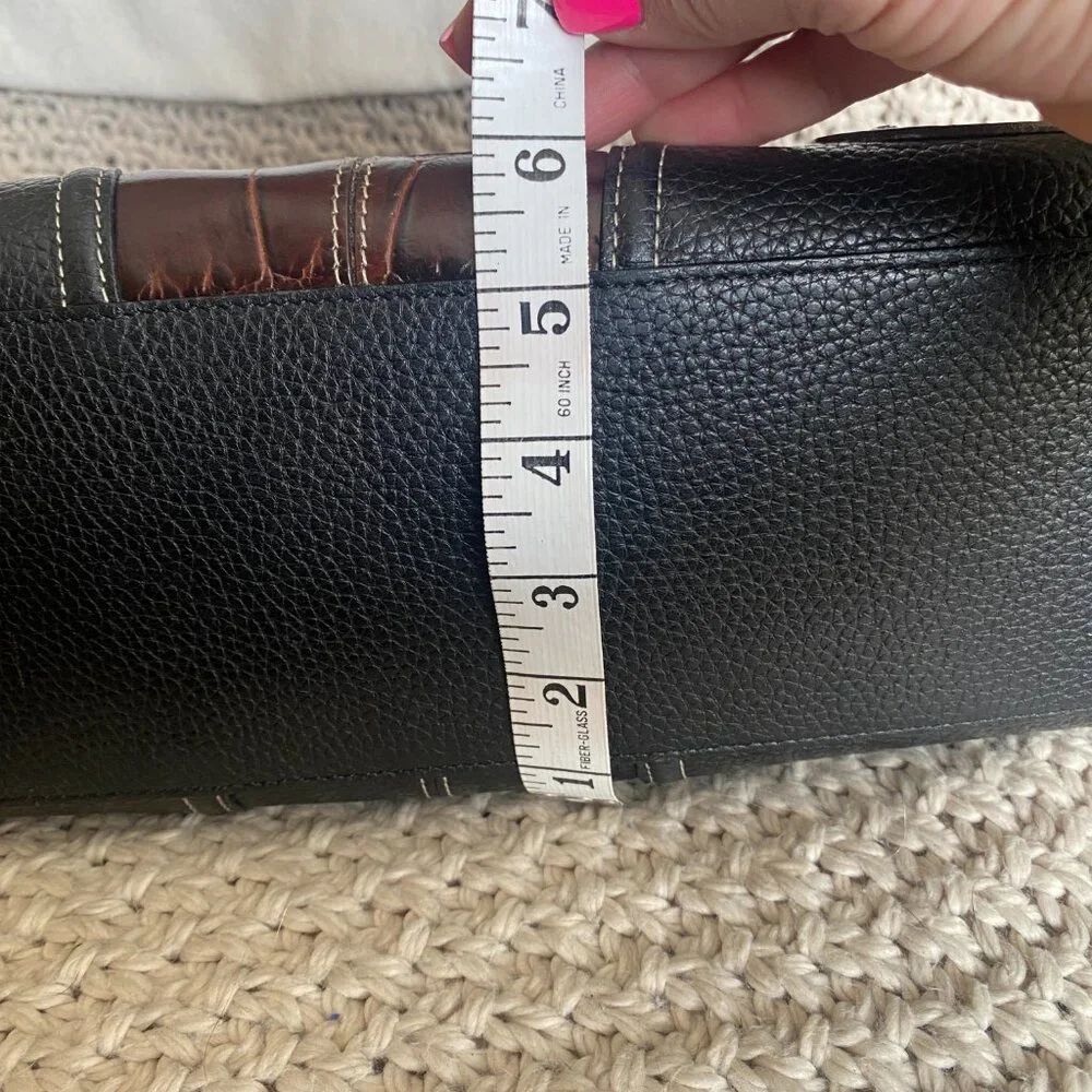 Brighton Croc Embossed Leather Tote Brown & Black Braided Detail - Picture 2 of 16